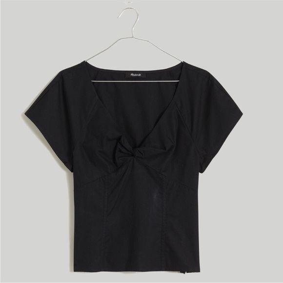 Madewell Twist-Front Seamed Top in Poplin in True Black NP028 - Picture 2 of 6